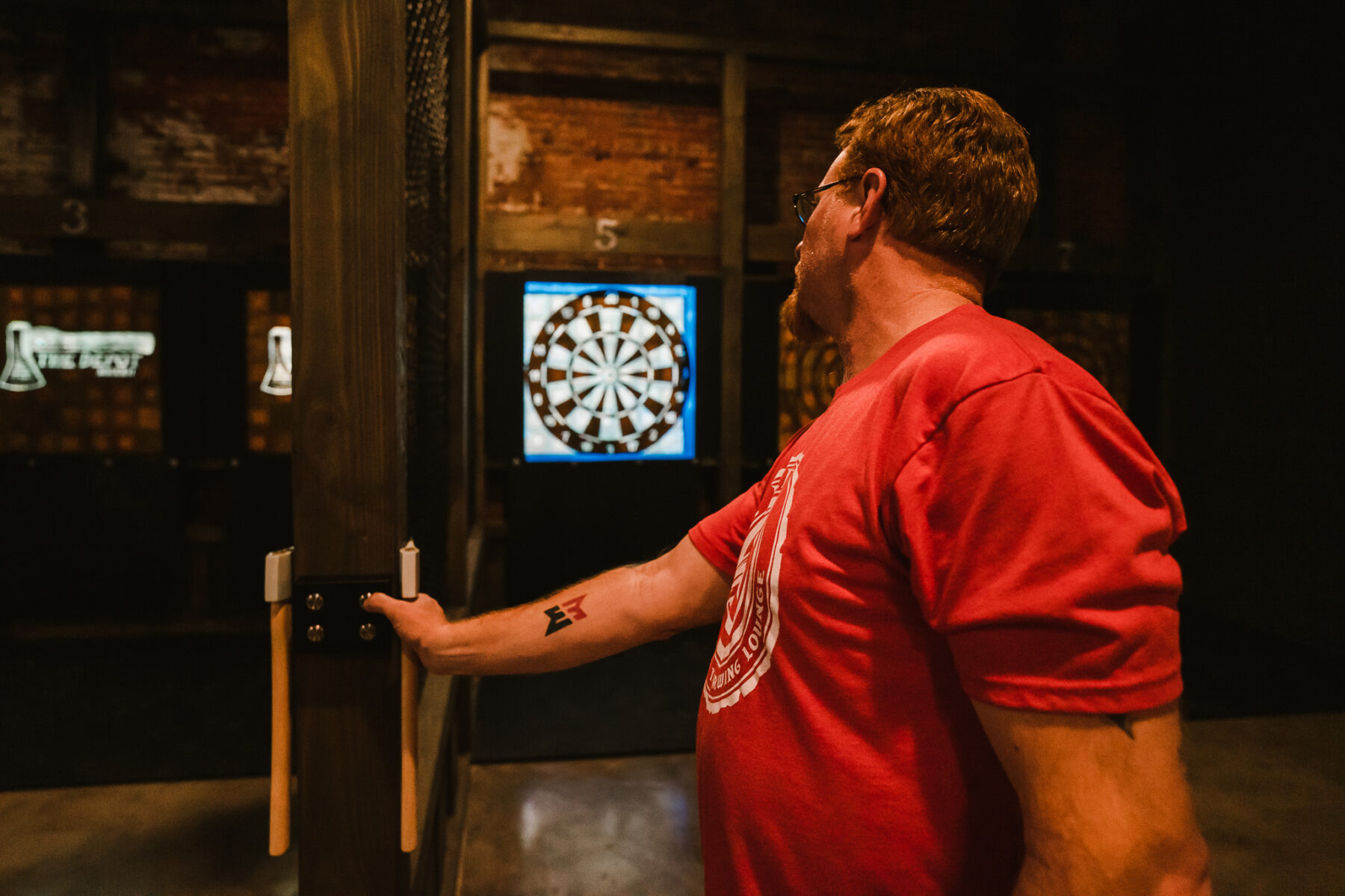 14 axe throwing lanes are available at the depot